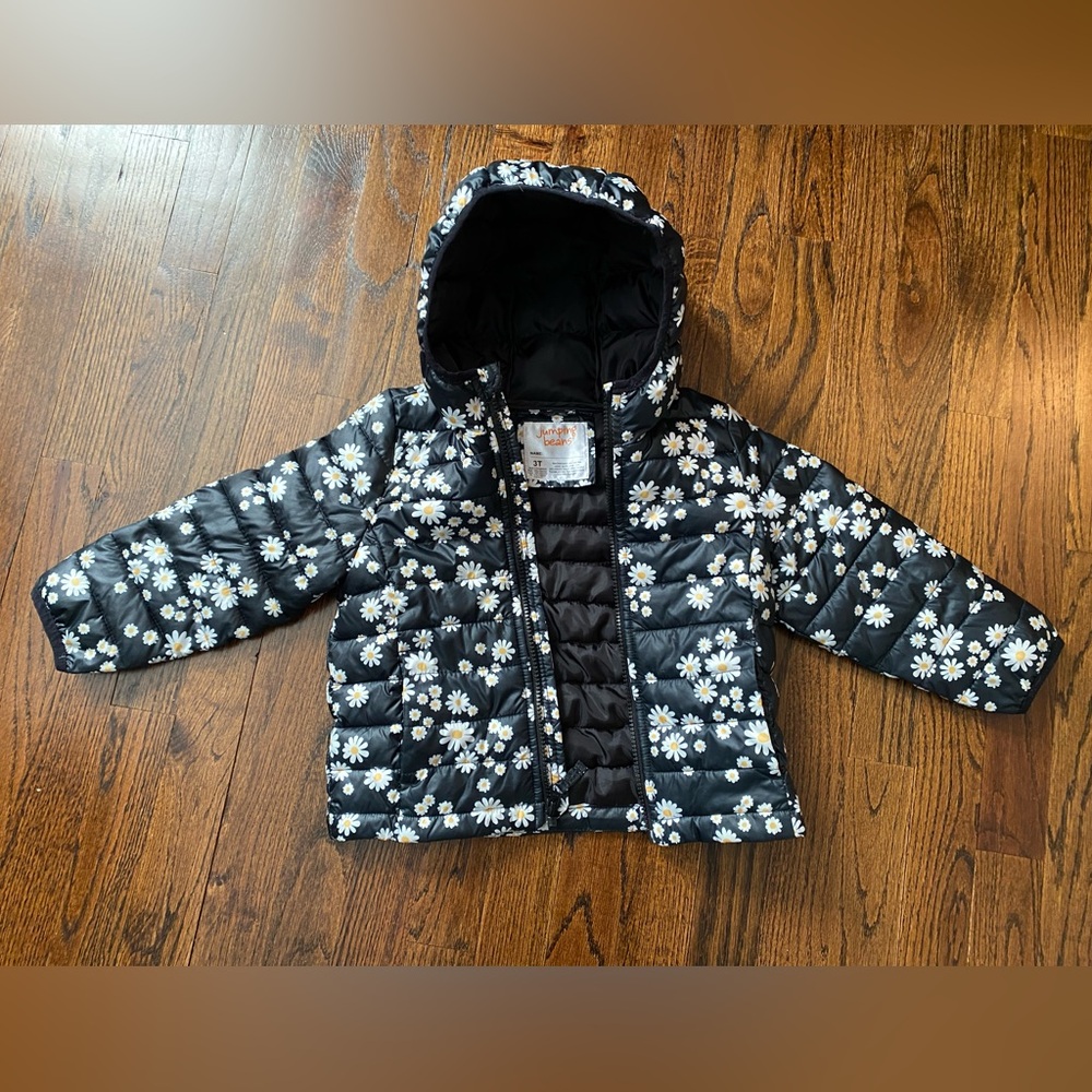 toddler girls hooded jacket size 3T Lightweight “packable” daisy floral print - Picture 2 of 15